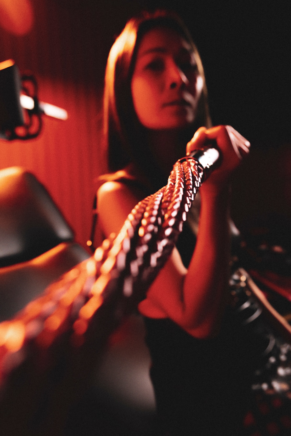 Braided flogger caught in warm light